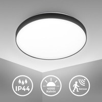 Led Deckenleuchte AußEn Bewegungsmelder Rund 29Cm Flach Modern 16W Schwarz IP44