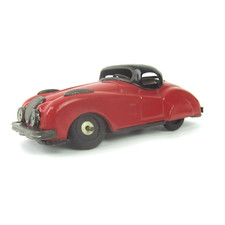 Vintage 1950s Jaguar Coupe Tin Metal Friction Toy Car 6" Red  Black Trim RARE 