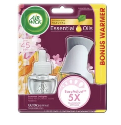 Airwick Essential Oils Starter Kit Warmer Plug-In with White Flowers & Melon