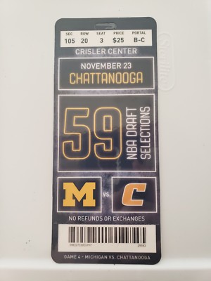 2018-2019 Michigan Wolverines vs Chattanooga Basketball Plastic Ticket