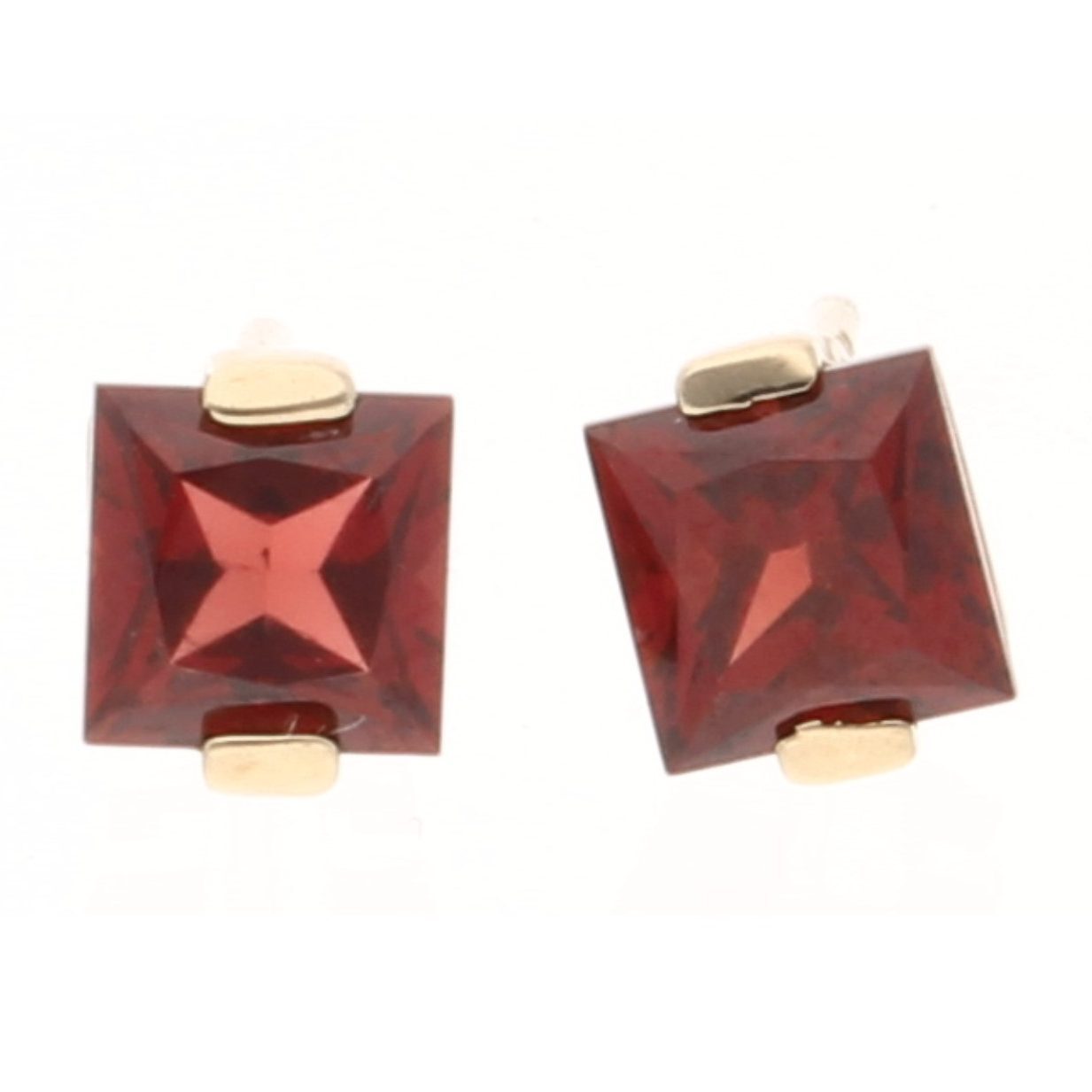 9Carat Yellow Gold Princess Cut Garnet Stud Earrings (5x5mm Head)