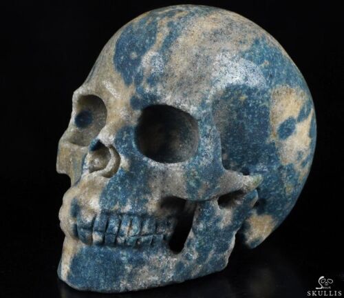 Énorme crâne en cristal sculpté en granit azurite 5,0 pouces, réaliste, cristal de guérison - Photo 1 sur 7