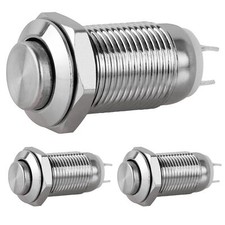 3 PCS 10mm Metal Waterproof Push Button Reset Switch Silver 2 feet 220V 1A