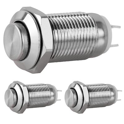 3 PCS 10mm Metal Waterproof Push Button Reset Switch Silver 2 feet 220V 1A