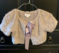 Jessica Simpson Sequin Faux Fur Tie Front Bolero Cropped Jacket Coat Size M