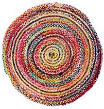 ROUND RAG RUG Multicoloured FIRESIDE BEDSIDE Recycled MAT INDIAN HIPPIE RUG