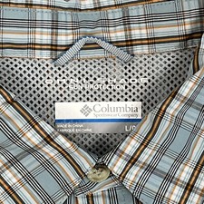 Columbia Breathable Shirt Mens L Blue Omni Shade Striped Button Up Short Sleeve