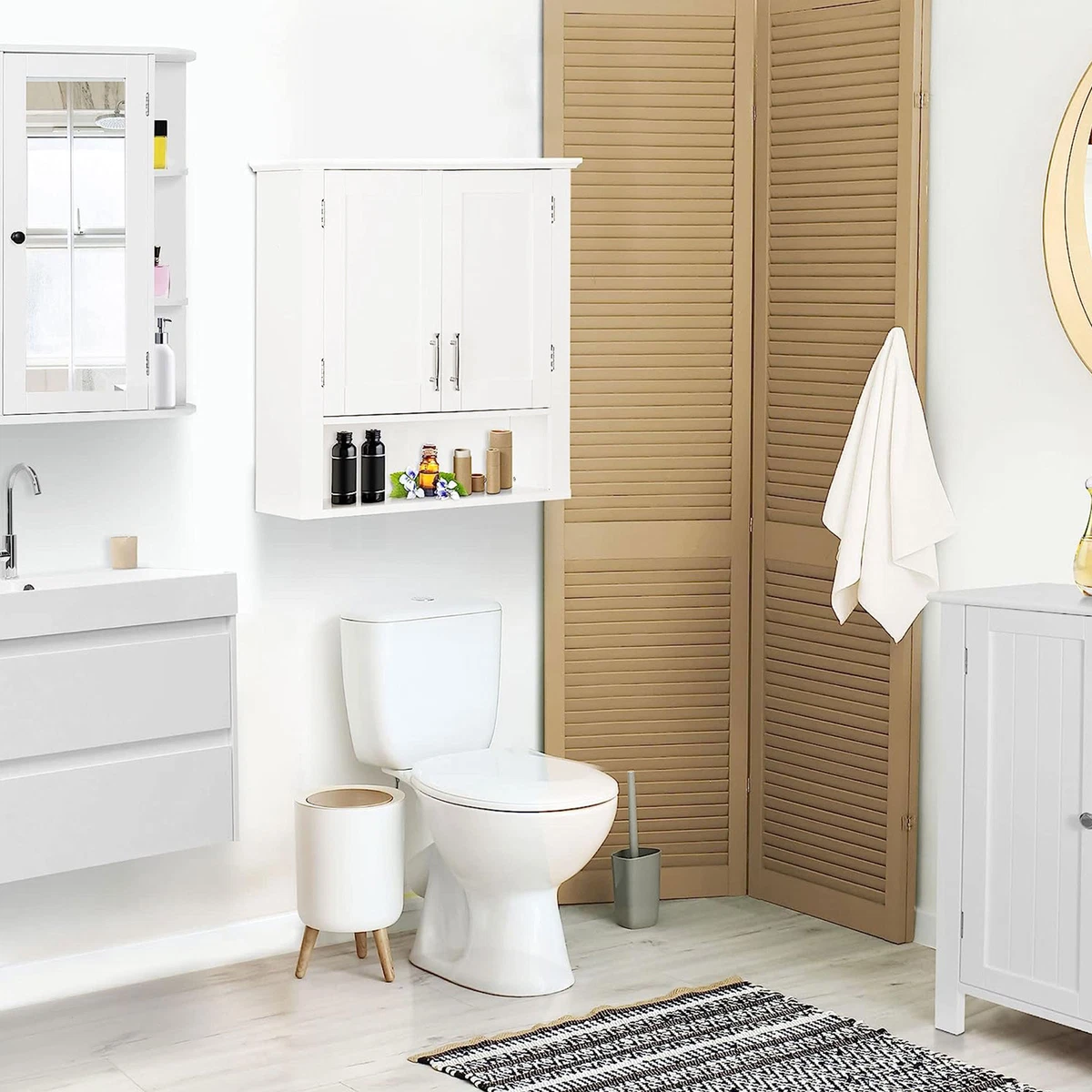 Mueble de pared de baño sobre inodoro botiquín de almacenamiento con 2 puertas y estantes