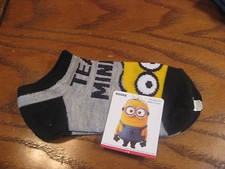 Despicable Me Kids Socks- Team Minion fits sizes 7-9 Gray w/ black