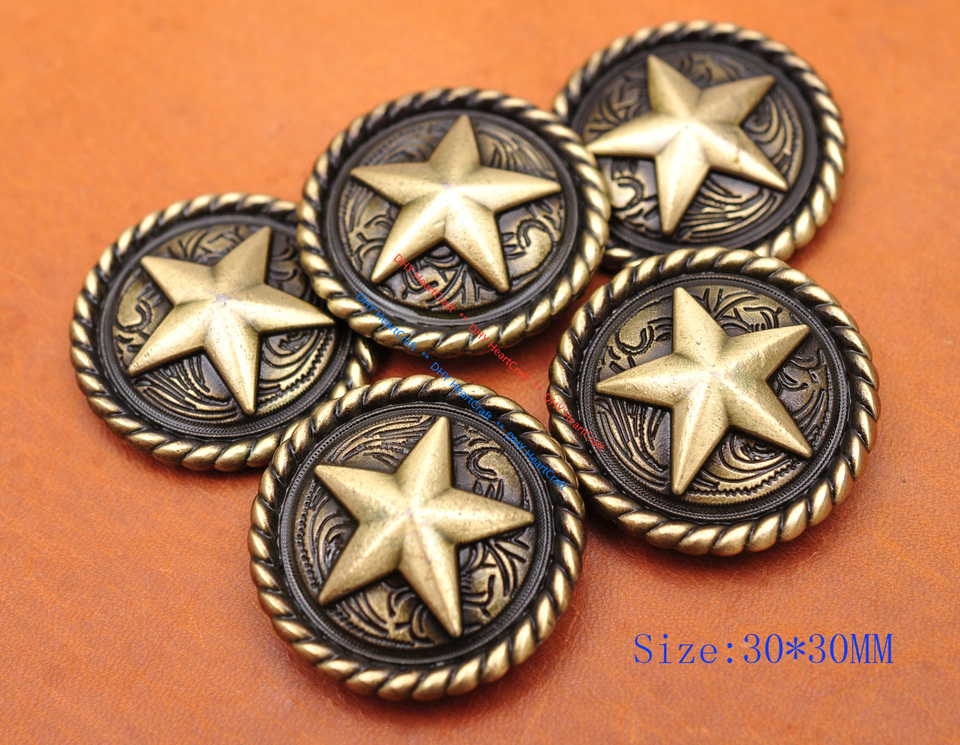Conchos Belts 5-Piece Western Texas Star Concho Set - 29mm Silver & Gold Plated Saddles Rope Design For Belts, Hats & Jackets Cross Concho - Foto 8