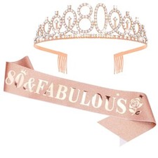 80th Birthday Sash and Tiara for Women 80th Birthday Decorations for Women Ro...