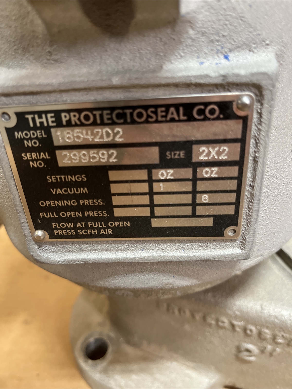 PROTECTOSEAL 2" " VACUUM PRESSURE RELIEF VENT MODEL 18542D2 SERIAL