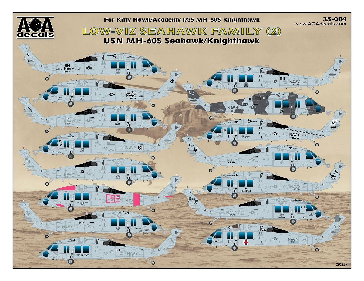 Calcomanías AOA 1/35 Low-Viz Seahawk Family (2) - USN MH-60S Seahawk/Knighthawk