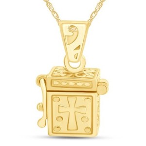 Authentic Christian Prayer Box Locket Pendant Necklace 14K Yellow Gold Plated sterling 18"