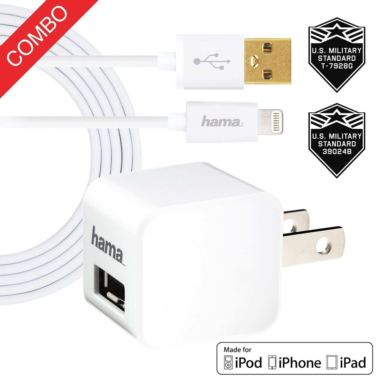 10x HAMA iPhone 5 6 6s 7  Home Charger 2.4 Amp Cube + 6FT MFI Lightning Cable