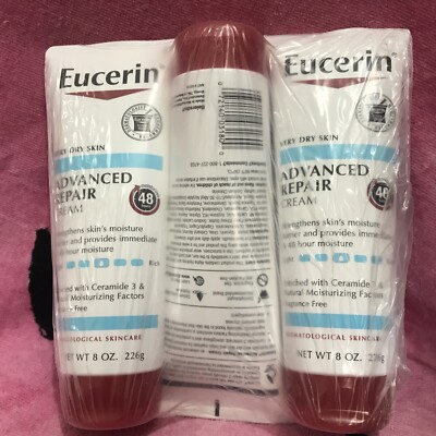 3 Eucerin Advanced Repair Cream for Very Dry Skin Lot of 3 8 Ounce Each L1015
