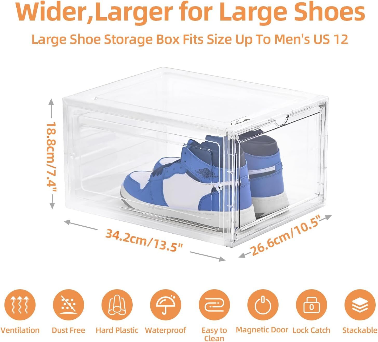 Drop Front Shoe Box with Clear Door,6 pack Plastic Shoe Boxes Stackable ...
