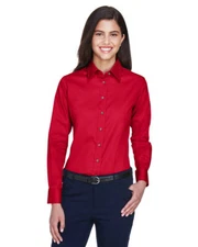 Harriton M500W Women Easy Blend Long-Sleeve Twill?Shirt with Stain-Release