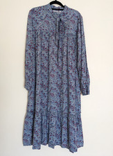 JW Anderson x Uniqlo Maxi Dress Blue Paisley Neck Tie Cotton Long Sleeve Size M
