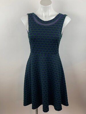 Pixley Stitch Fix Navy Blue Green Hexagon Fit Flare Dress Small Excellent