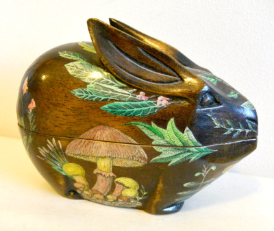 Vintage Decoupage Wood Rabbit Box Signed Carl Federer NYC Acclaimed Artist OOAK