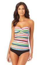 Anne Cole Women's Multicolor Striped Twist Front Bandeau Tankini Swim Top Size S
