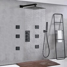 Thermostatic 8 Rainfall Shower Faucet set Massage System with Valve Matte Black