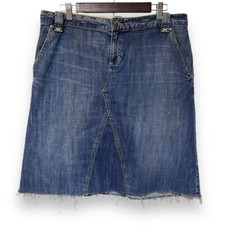 Banana Republic Denim Skirt Size 10 Y2K Medium Wash Raw Hem Distressed Jean