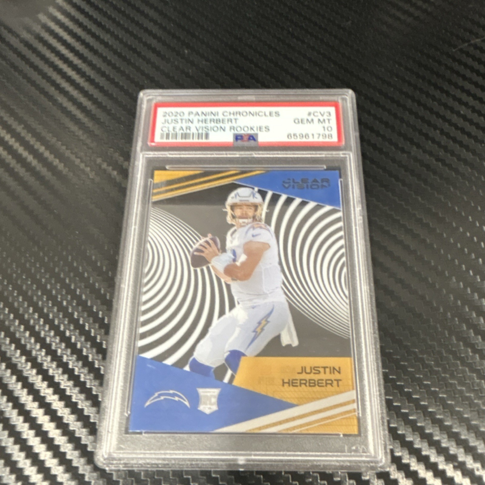 2020 Panini Chronicles Clear Vision Rookies Justin Herbert CV-3 Rookie PSA 10