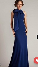 Tadashi Shoji Royal Blue Satin Bow Shoulder Prom Formal Evening Gown Dress L
