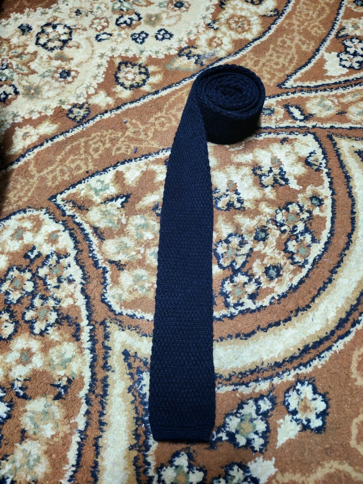 Corbata de cuello negra tejida corte cuadrado de lujo 100 % lana pura clásica vintage para hombre Foto 4 de 4