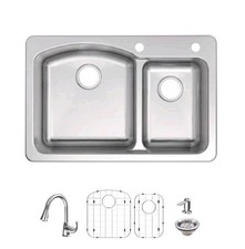 NEW GLACIER BAY Bratten 33" Drop In 18 Gauge Stainless Sink with Faucet