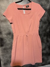 32 Degrees Ladies Soft Twill Drawstring Dress in Deco Rose Size S Summer Pockets