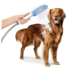 Dog Shower Attachment for Thick Haired Dogs, 4 Spray Mode Pet Bath Blue/White