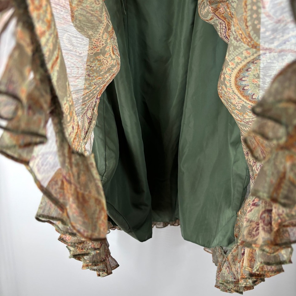 Azazie Atelier Rina Dress 20 Green Paisley Maxi Chiffon Bishop Sleeve ...