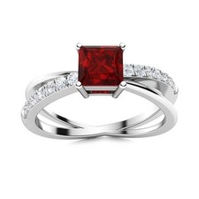 Solitaire 6MM Square Shape Garnet 925 Sterling Silver Split Shank Women Ring