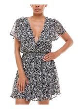 TRIXXI Womens Flutter Sleeve Short Evening Fit + Flare Dress