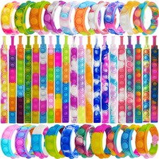 60 Pcs Pop Bracelet Bubble Fidget Toys for Party Favors, Hand Finger Silicone...