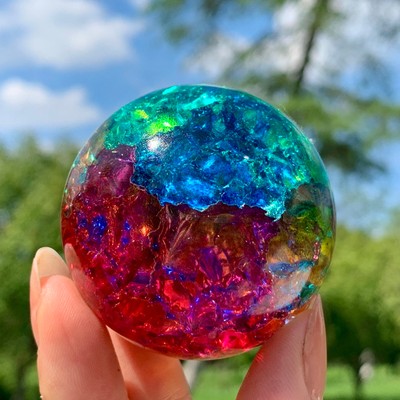 162G Natural Titanium Rainbow Quartz sphere Crystal ball Healing
