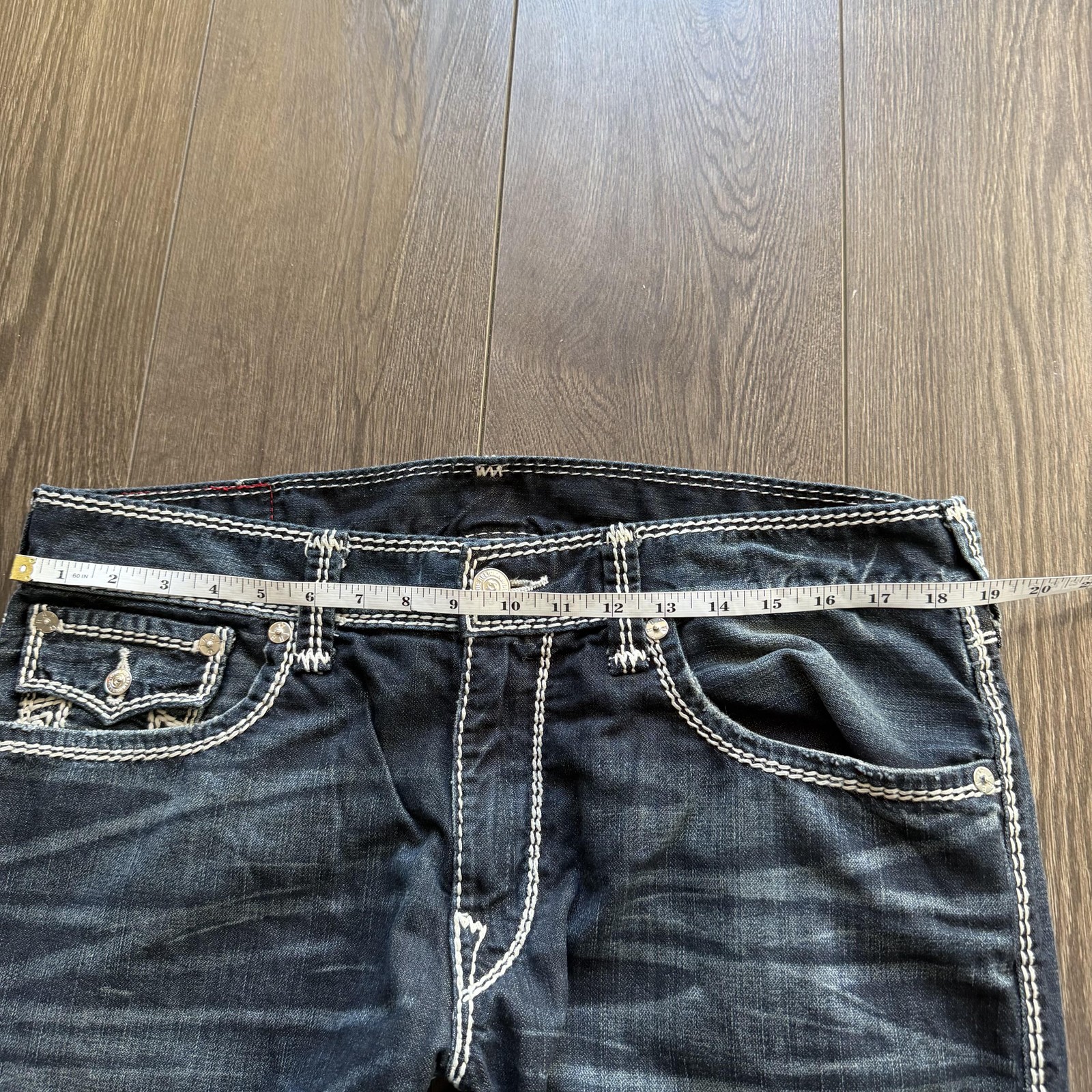 Y2K True Religion Jeans Mens 36x33 Blue Section Straight Flap Pocket Denim thumbnail 7