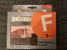 MTA NYC Subway R40 Slant End F Train Wooden Toy 2 Car Set Munipals Magnetic