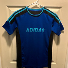adidas ClimaCool Boys M 10/12 Blue/Black/Teal Poly Soccer Jersey Logo