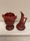 Roseville Silhouette Maroon 5 1/4” Vase and 6 1/4” Ewer.  Perfect Condition.