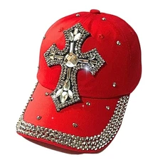 Popfizzy Bedazzled Cross Hat for Women, Rhinestone Hat with Cross on It,...