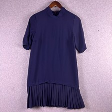 Zara Dress Women's XS Navy Mock Neck Short Sleeve Pleated Drop Waist Cocktail