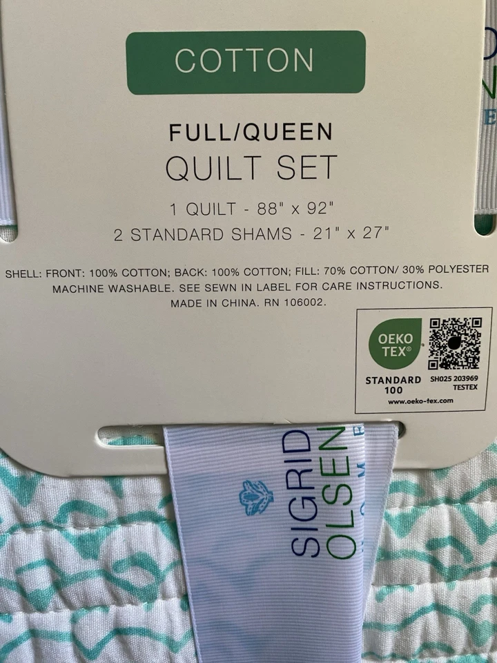 Sigrid Olsen Queen Quilt And Shams  Set Turquoise Blue White  Cotton  Ocean New - Image 3 of 4