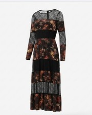 Willow And Clay Maxi Dress Black Lace Flowers Long Sleeves retro Fantasy Size XS