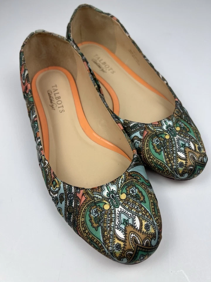 Zapatos planos de ballet Talbots sin cordones con estampado de cachemira tela envuelta para mujer talla 8 AA Foto 2 de 4