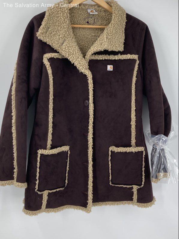 Carhartt Womens Purple Beige Leather Button Front Jacket Size X-Large 16/18