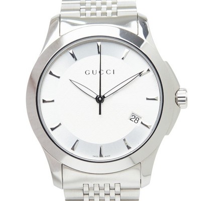 Gucci G-Timeless G Logo Uhr Herren Quarz Stahl weißes Zifferblatt aus Japan